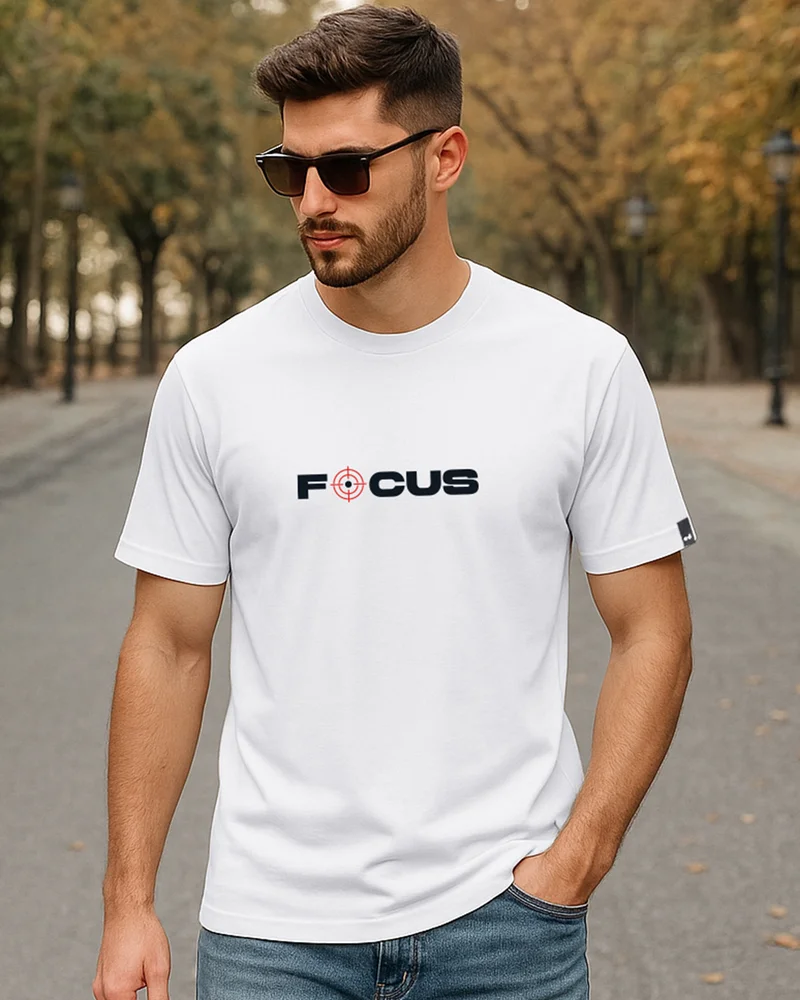 bewakoof Men's White Focus Typography T-shirt